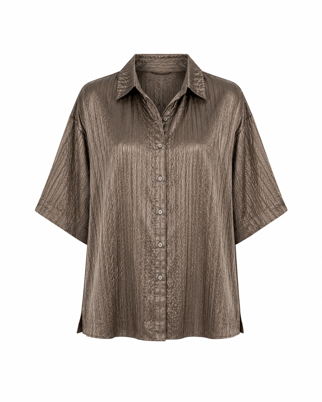 Crinkle Silk Shirt — Mushroom Taupe