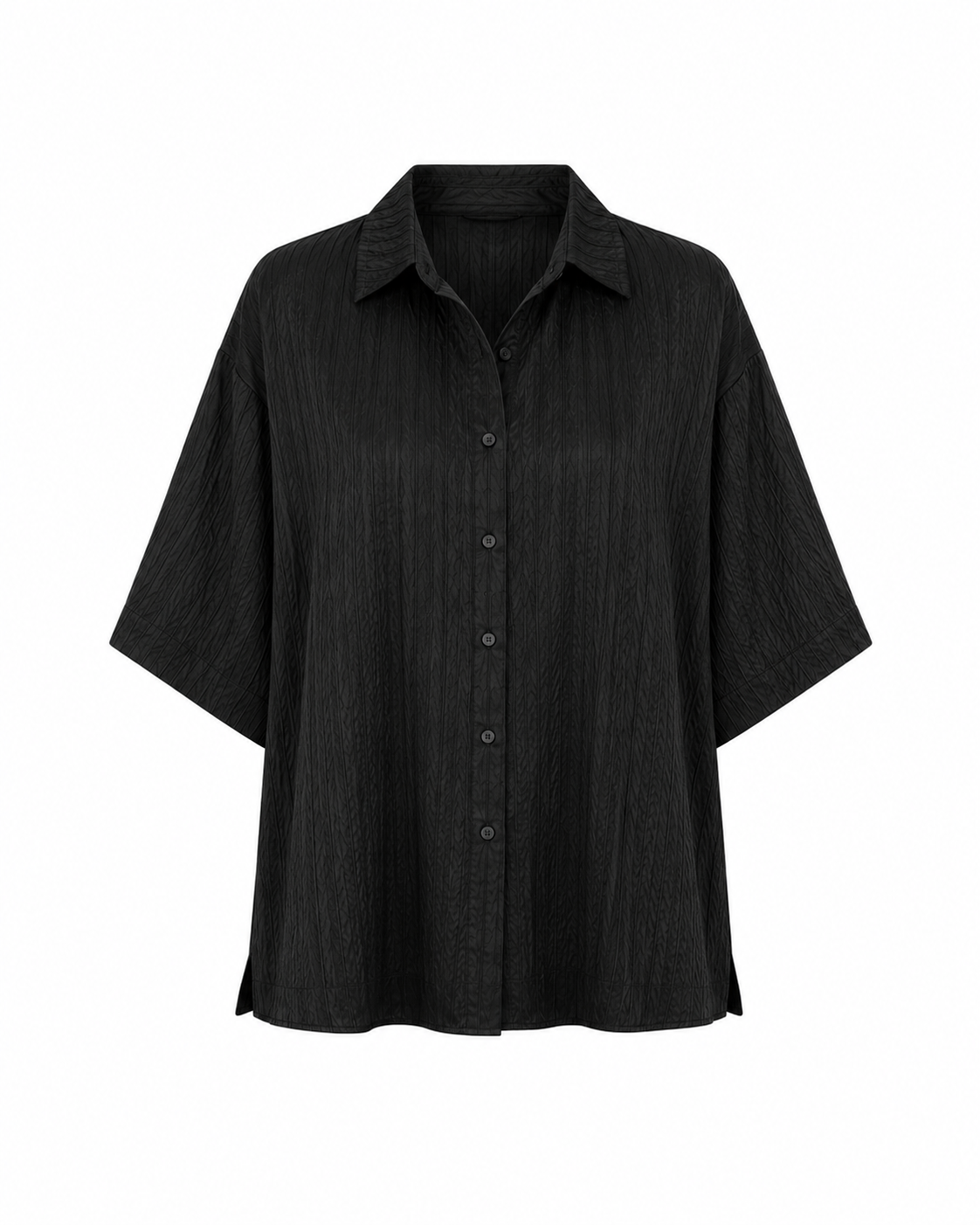 Crinkle Silk Shirt — Black