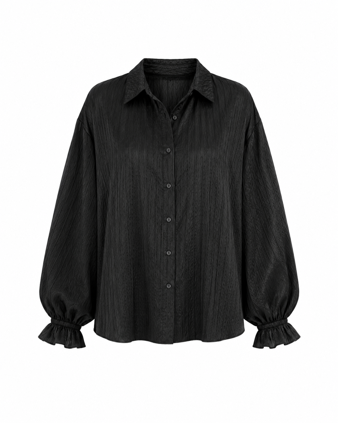 Crinkle Silk Balloon Shirt - Black