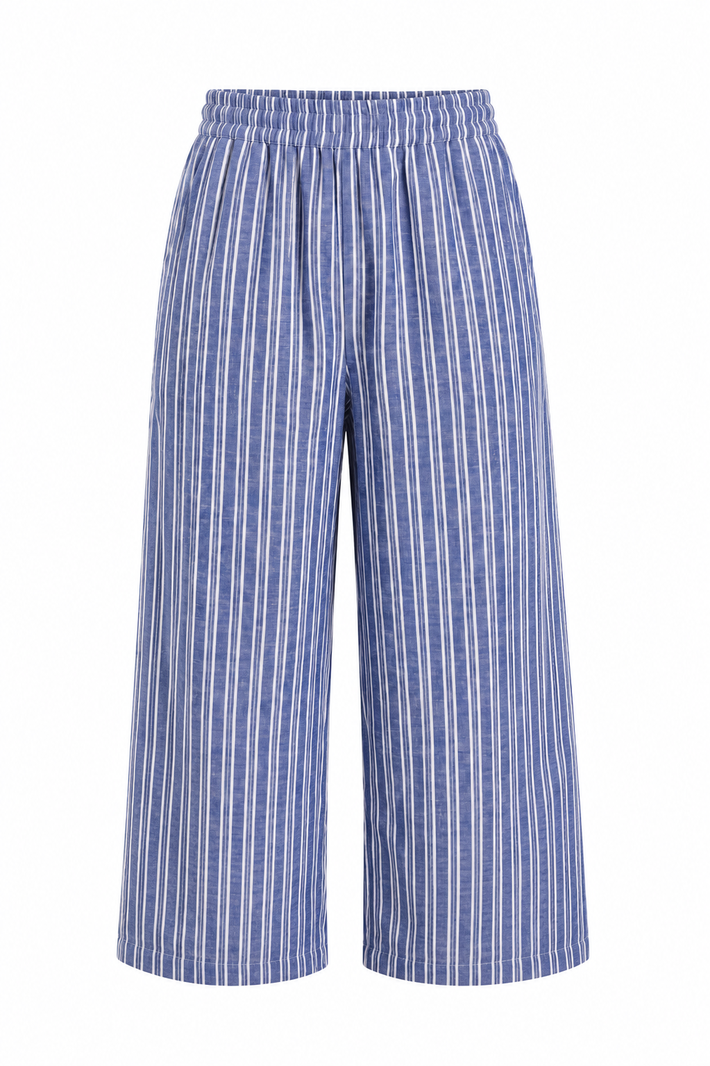 Striped Wide-Leg Linen Pants — Blue