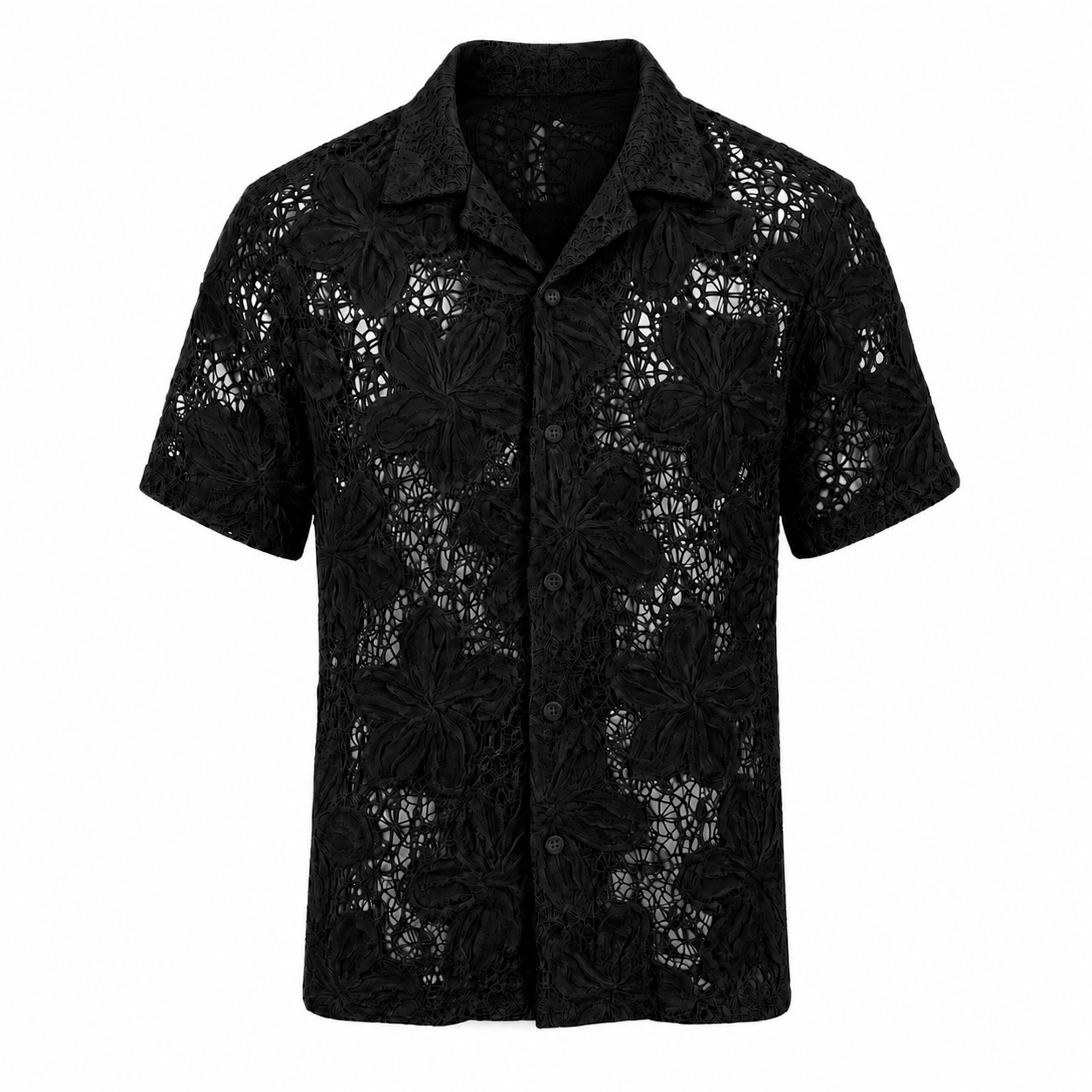 Floral Lace Camp Shirt — black