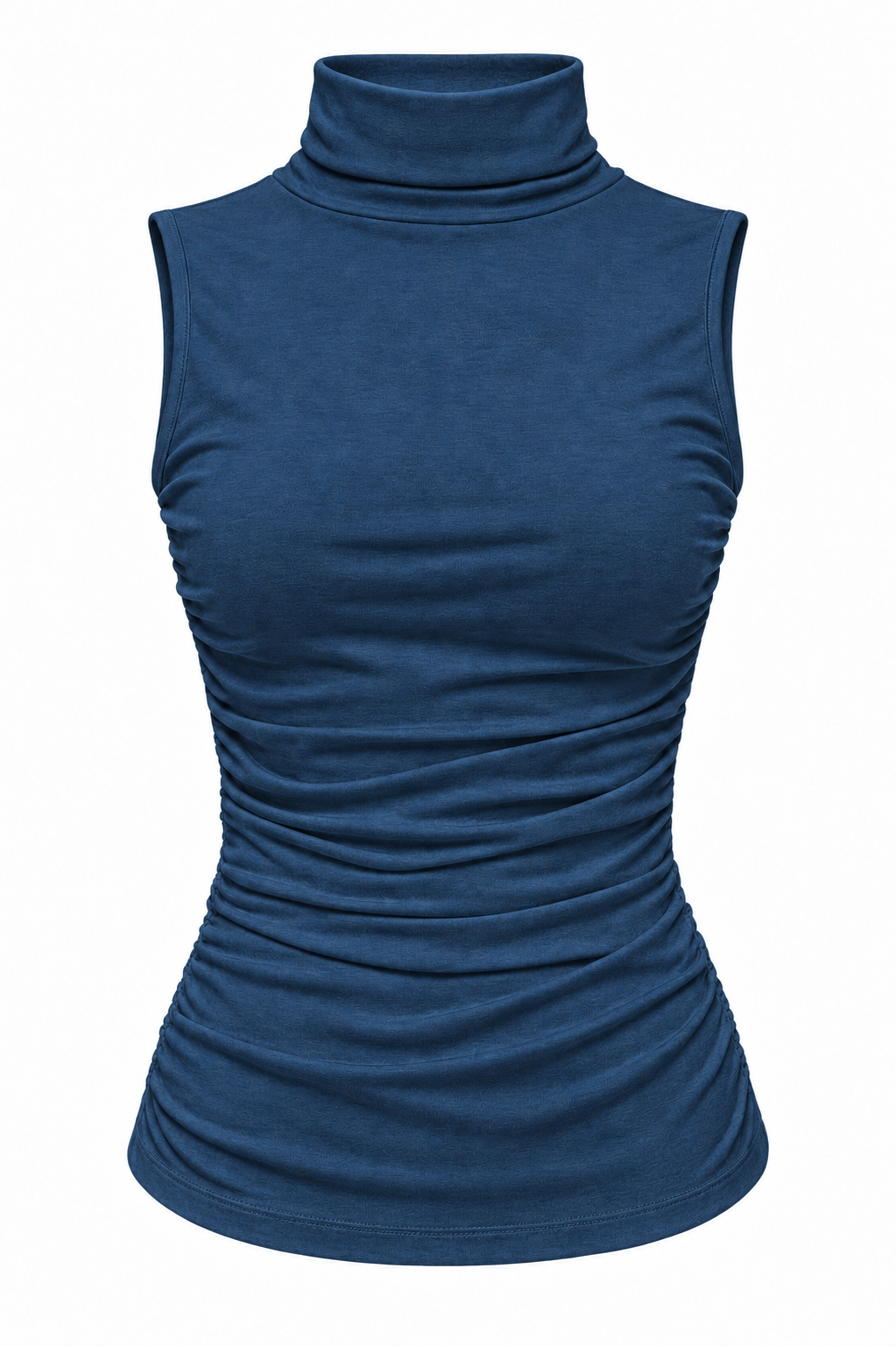 Ruched Turtleneck Top — Navy