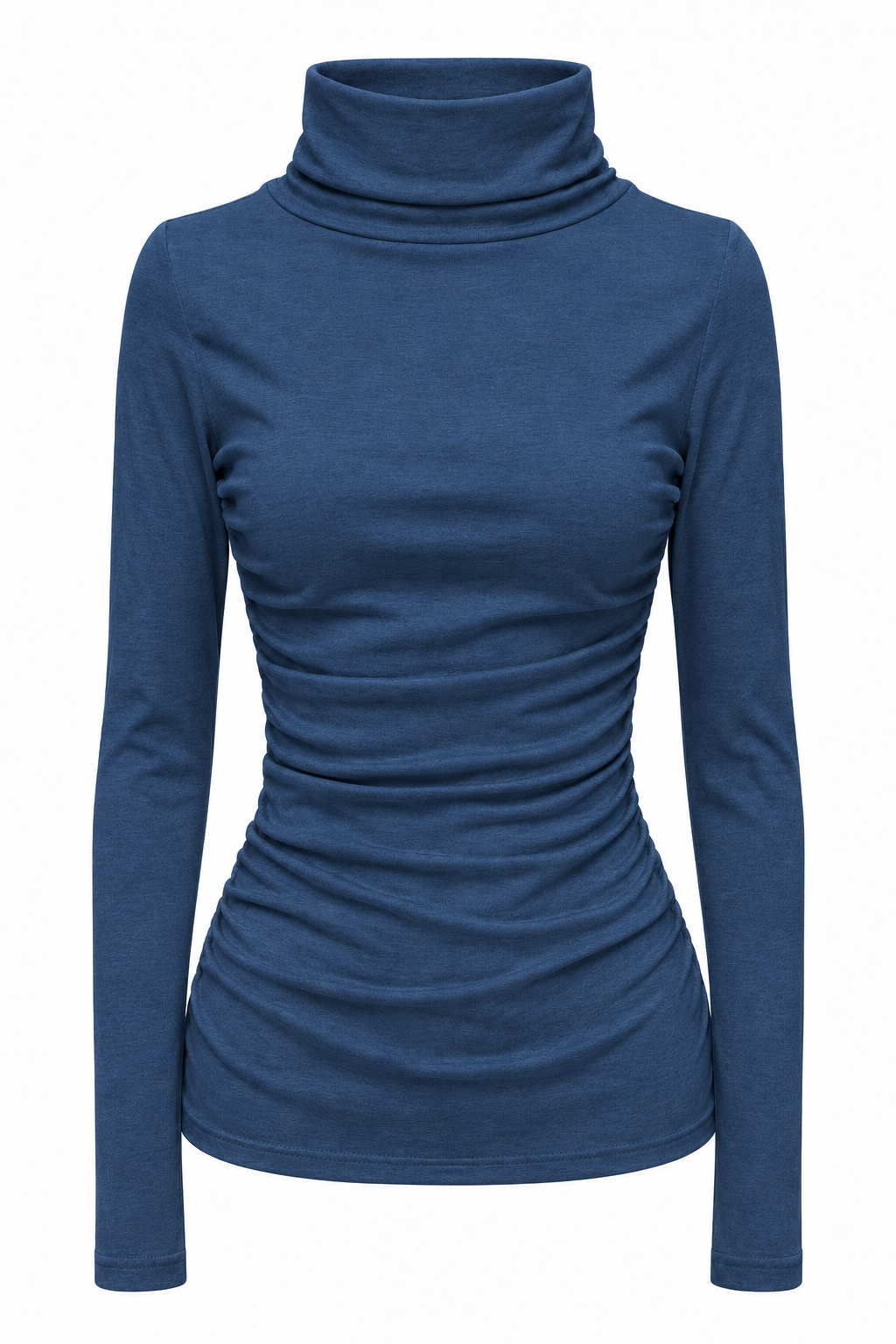 Ruched Turtleneck Long Sleeve Top — Navy