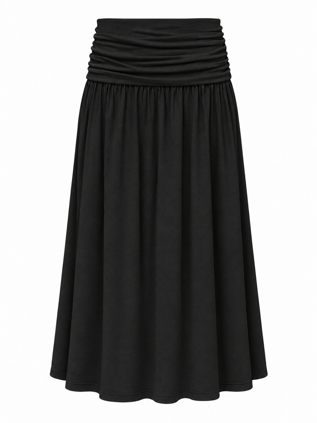 Ruched Waist Midi Skirt — Black