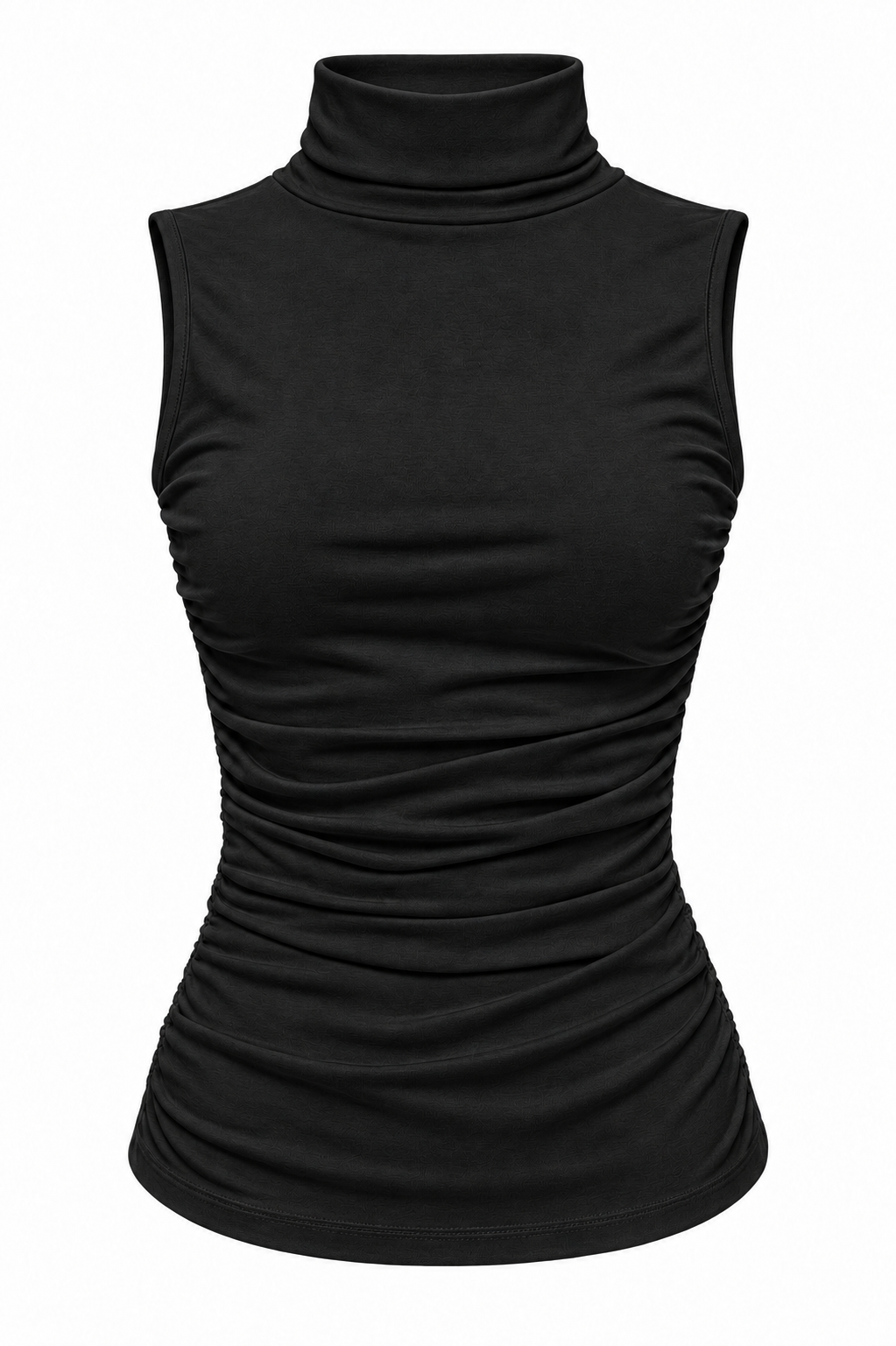 Ruched Turtleneck Top — Black