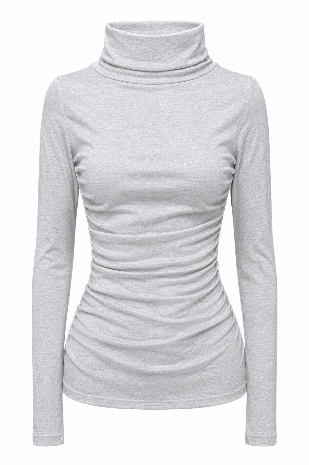 Ruched Turtleneck Long Sleeve Top — Grey Melange