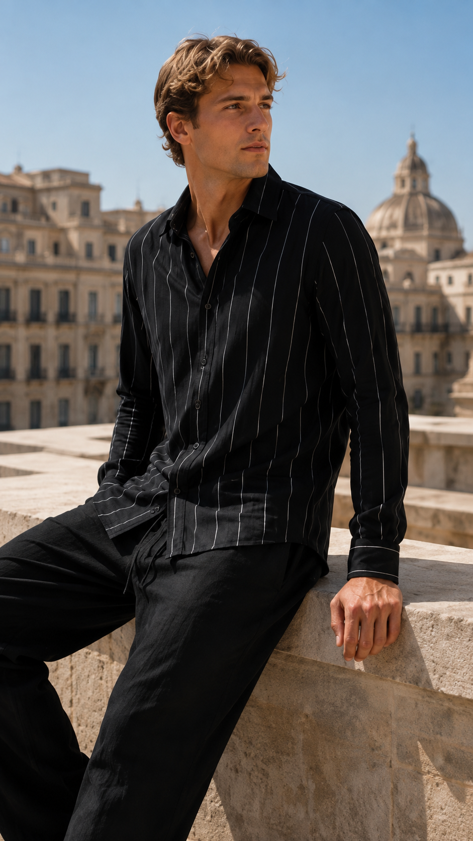 Stripe Linen Shirt — Black