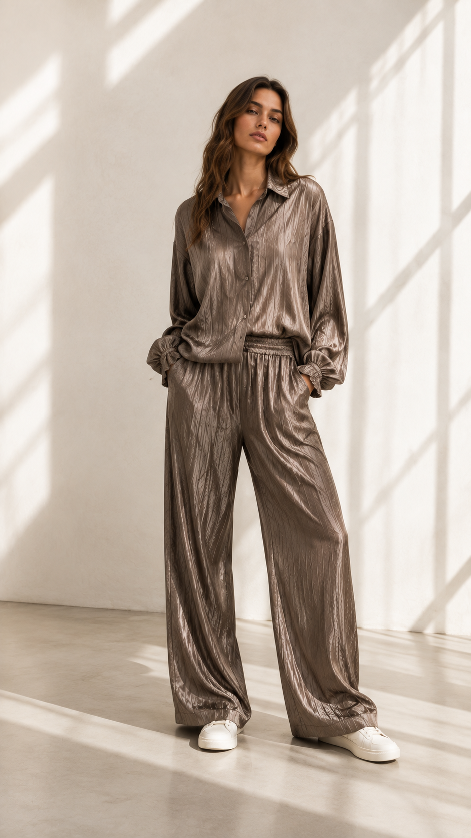 Crinkle Silk Balloon Shirt - Mushroom Taupe