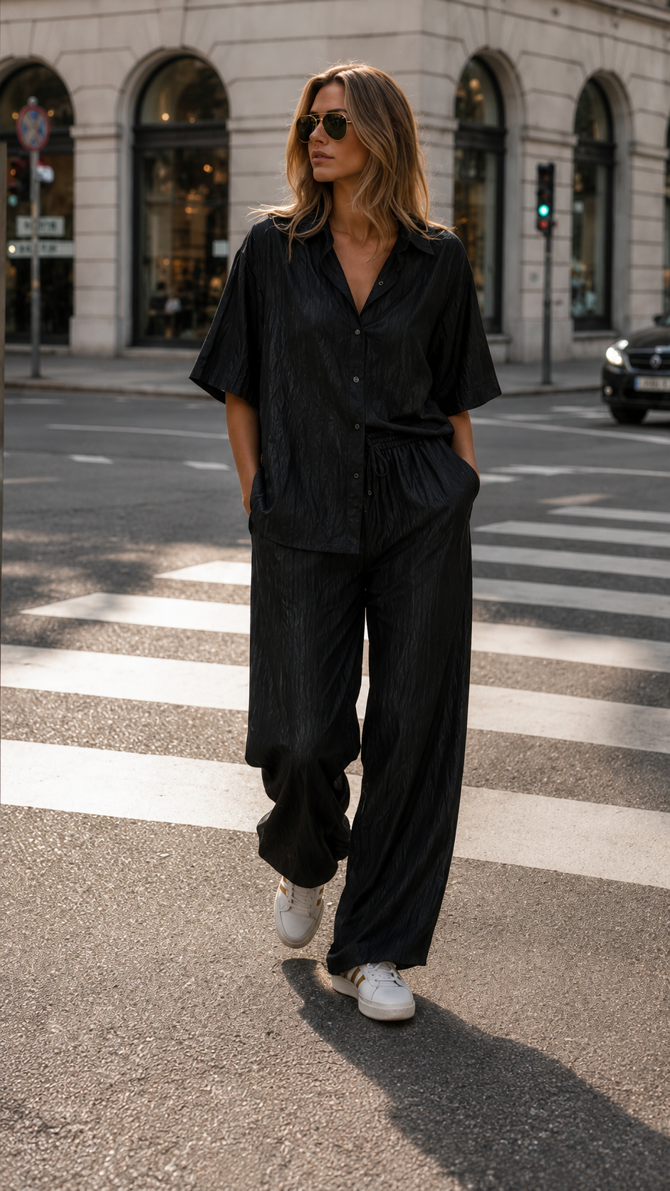 Crinkle Silk Shirt — Black