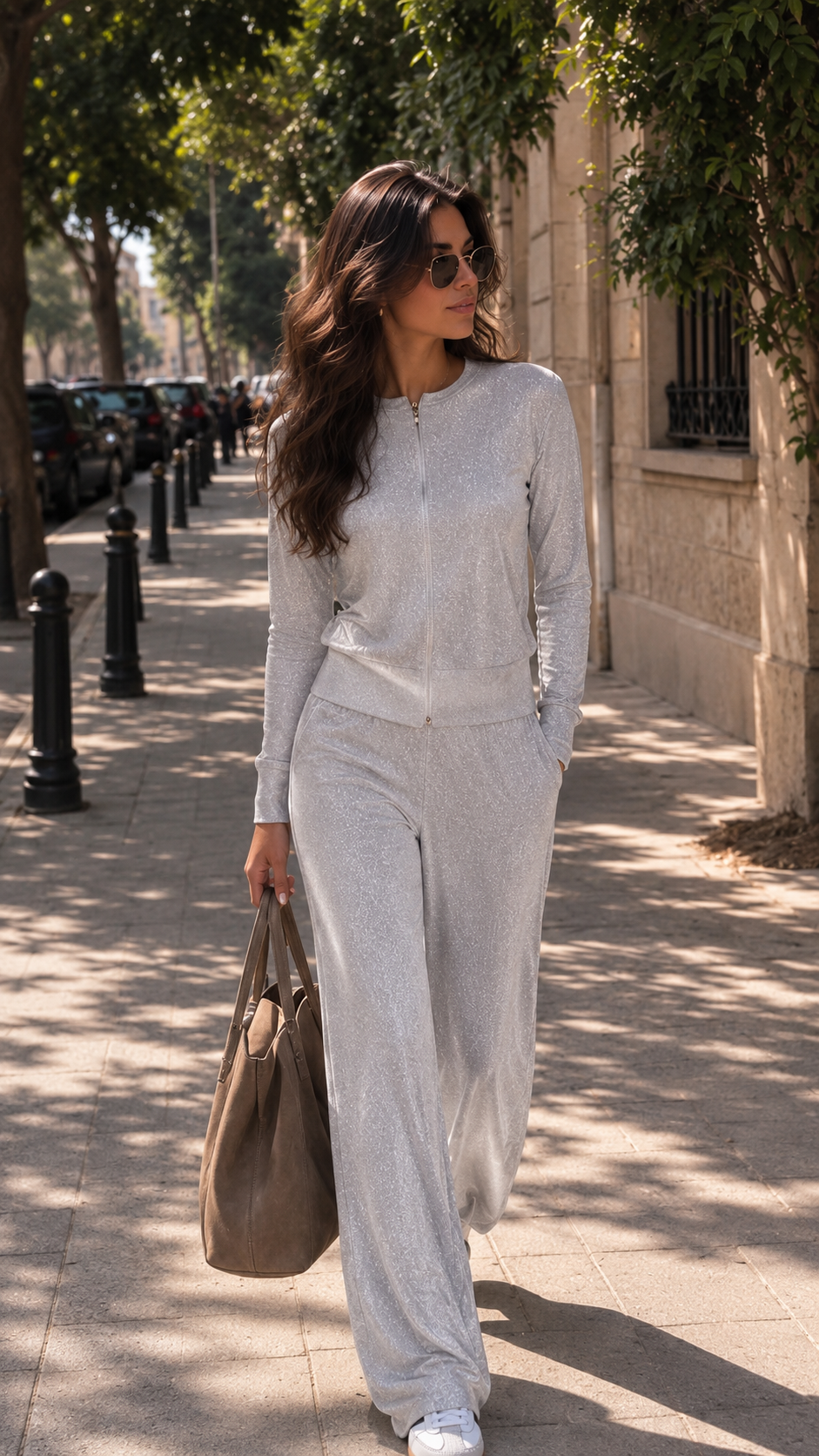 Shimmer Silver Loose-Fit Pants