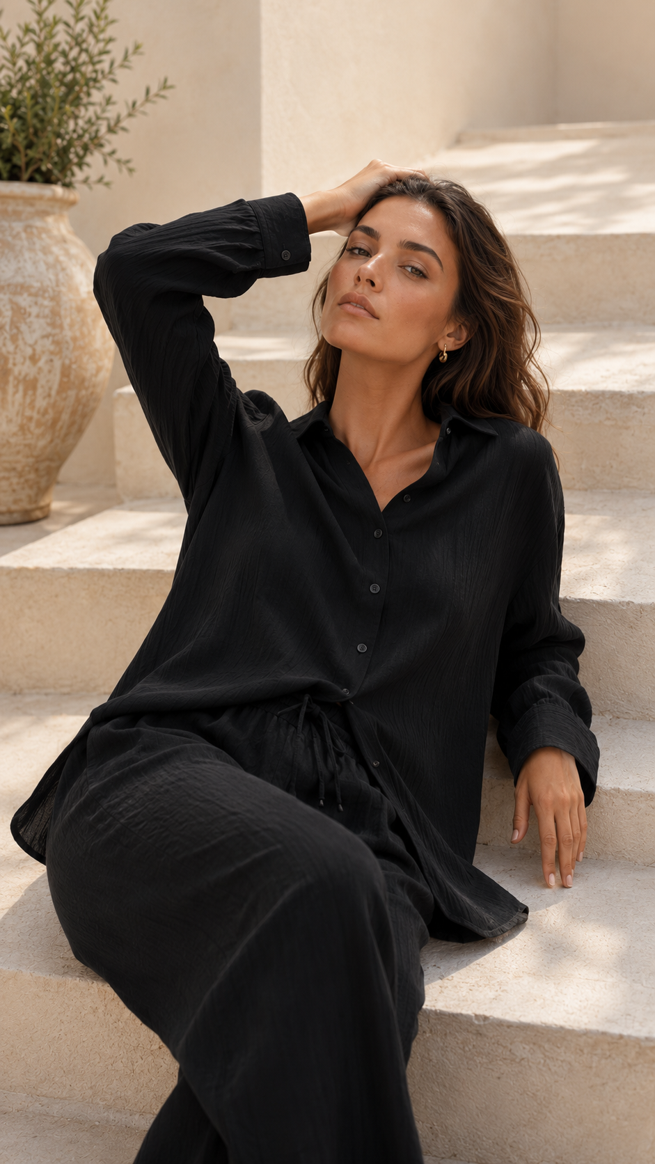 Oversized Crepe Shirt — Black