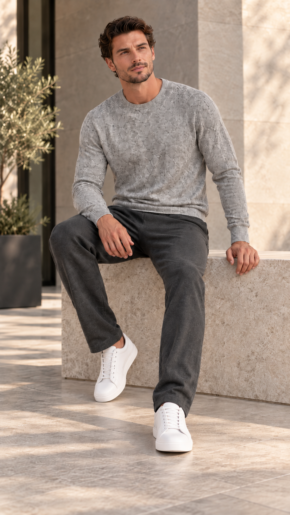 Beige jacquard sweater