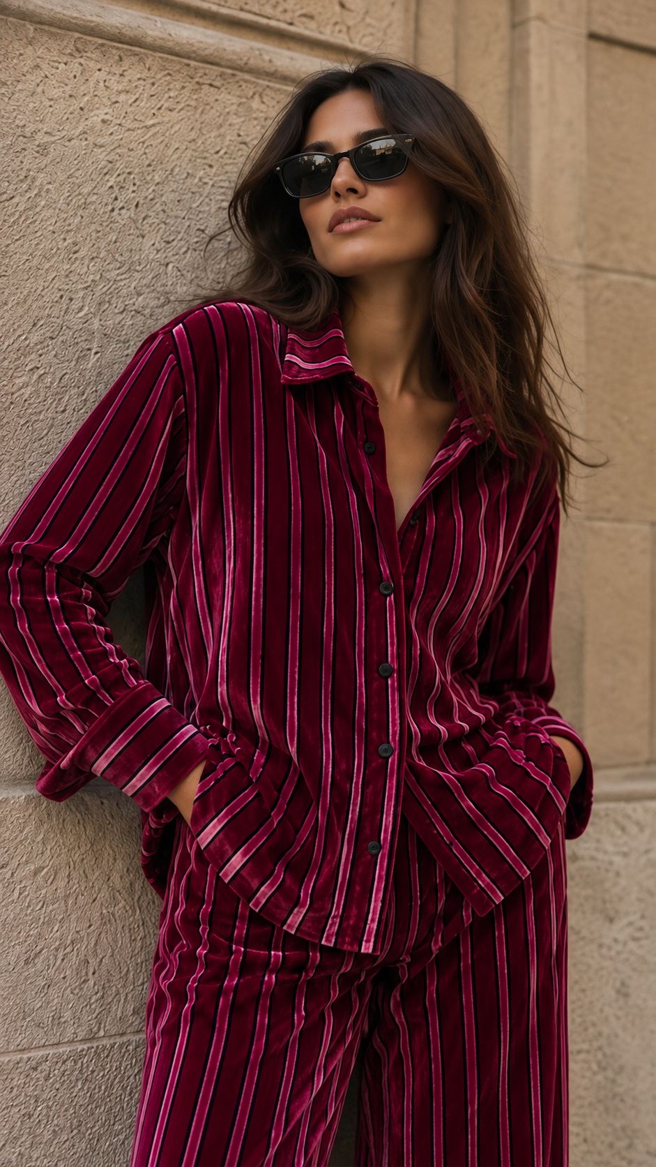 Velvet Stripe Shirt — Magenta