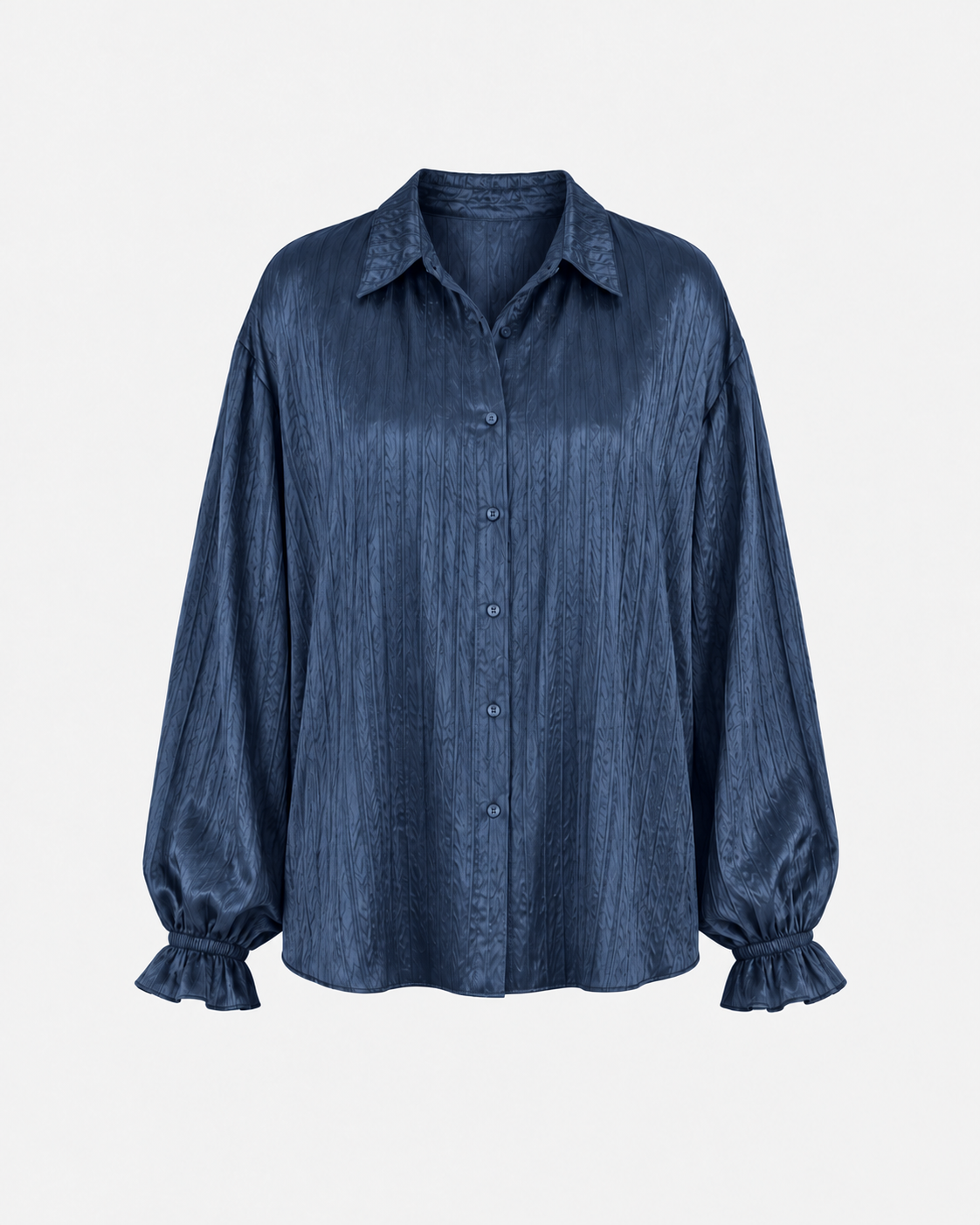 Crinkle Silk Balloon Shirt - Navy