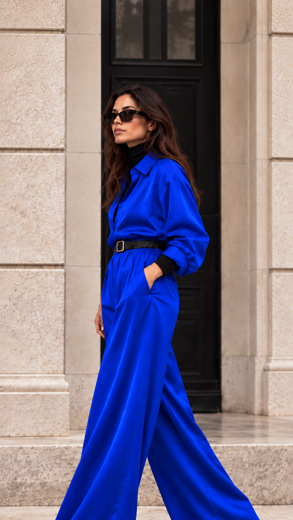 Satin Wide-Leg Pants — Royal Blue