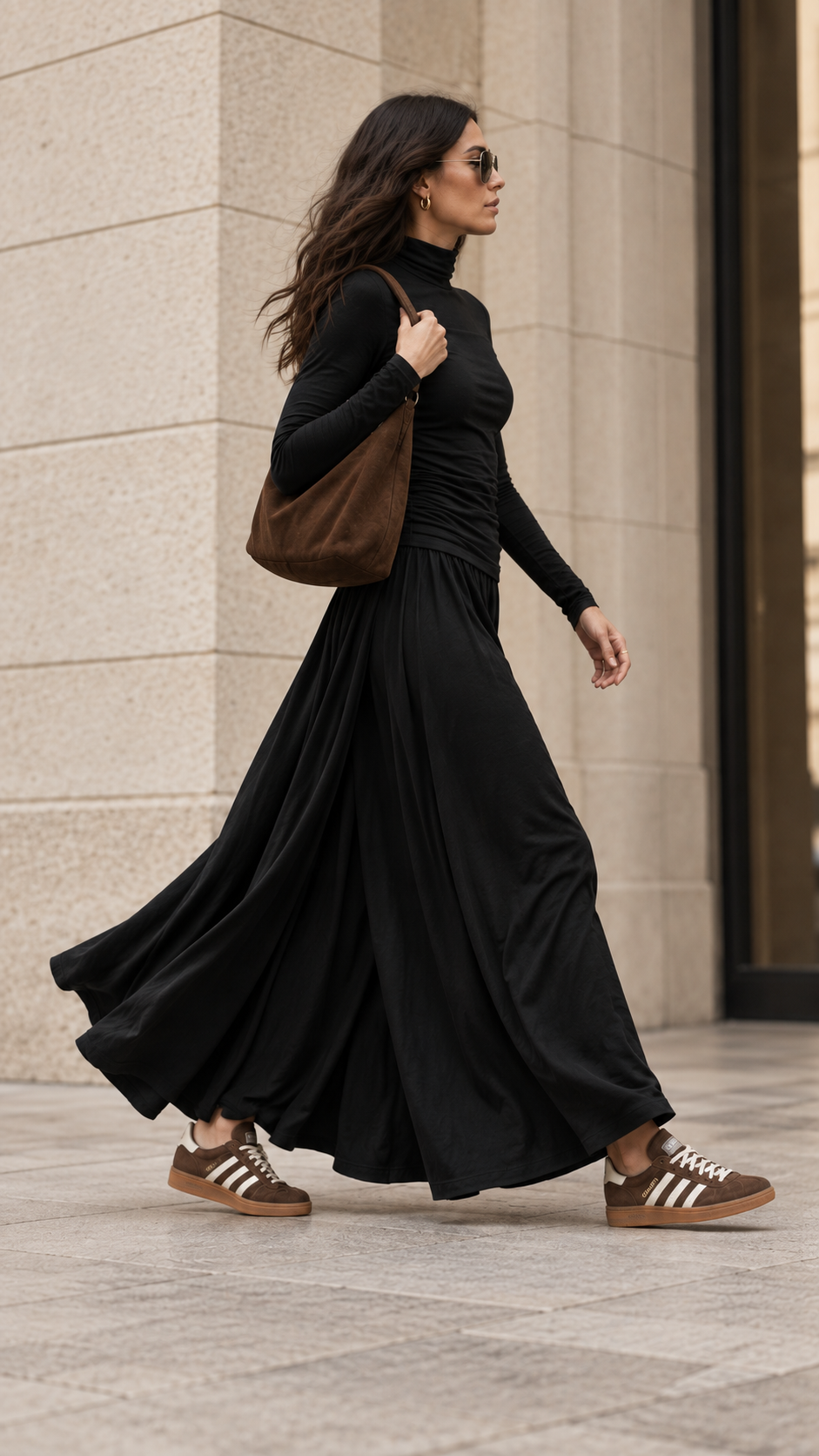 Ruched Waist Midi Skirt — Black