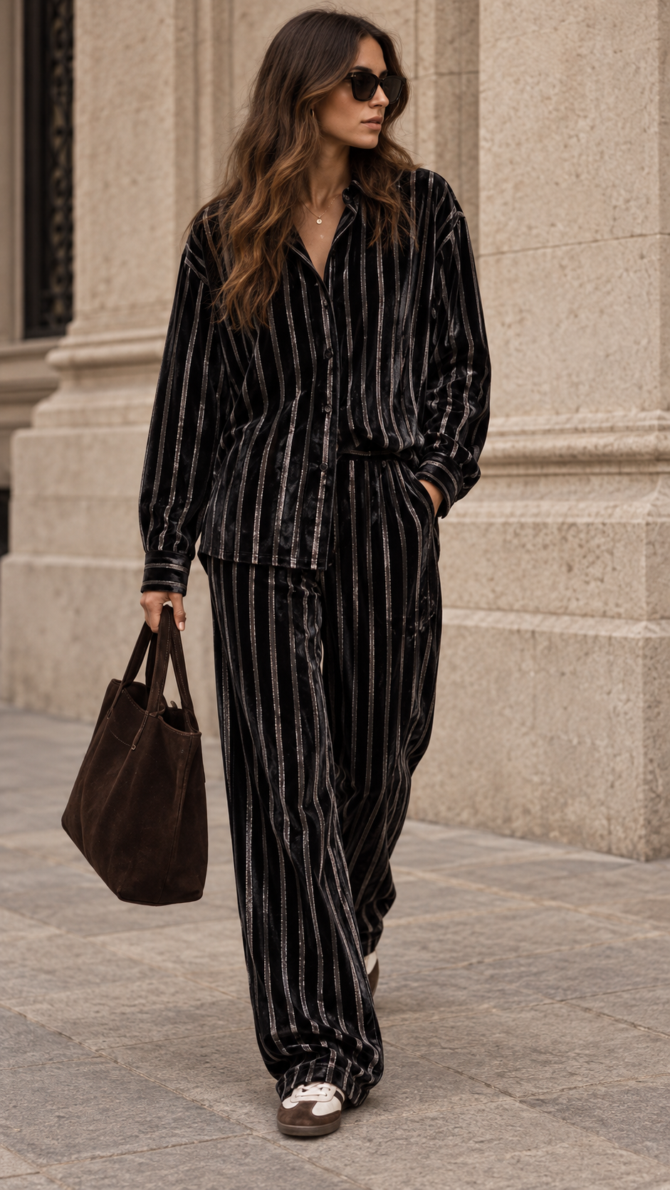 Velvet Stripe Shirt — Black