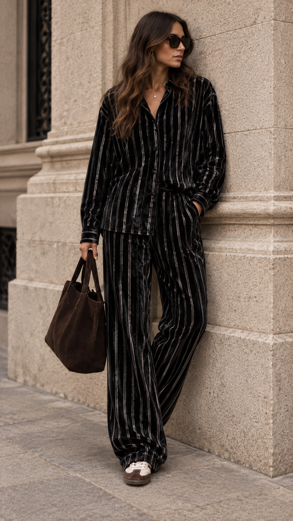 Velvet Stripe Pants — Black