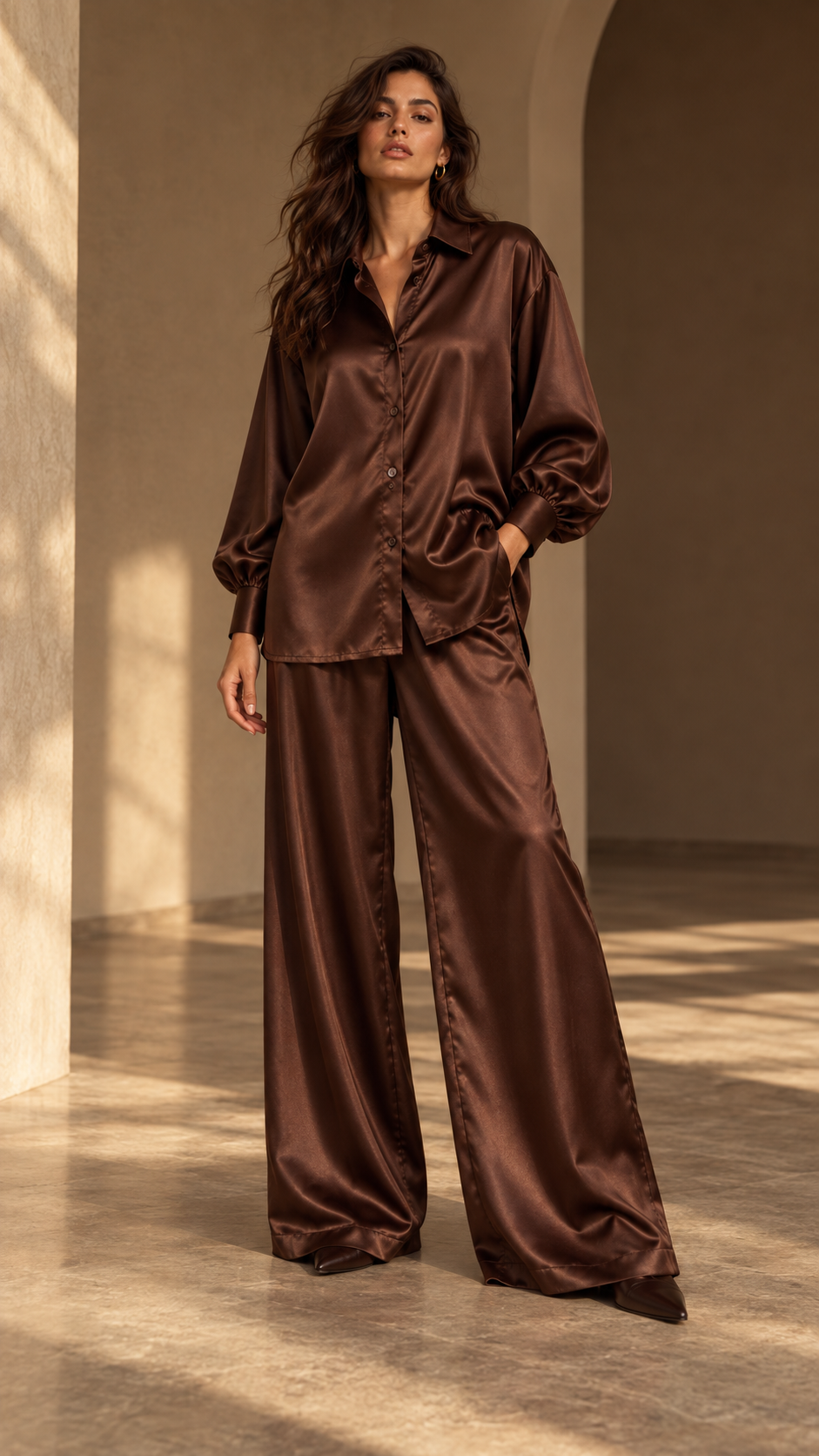 Satin Shirt — Chocolate