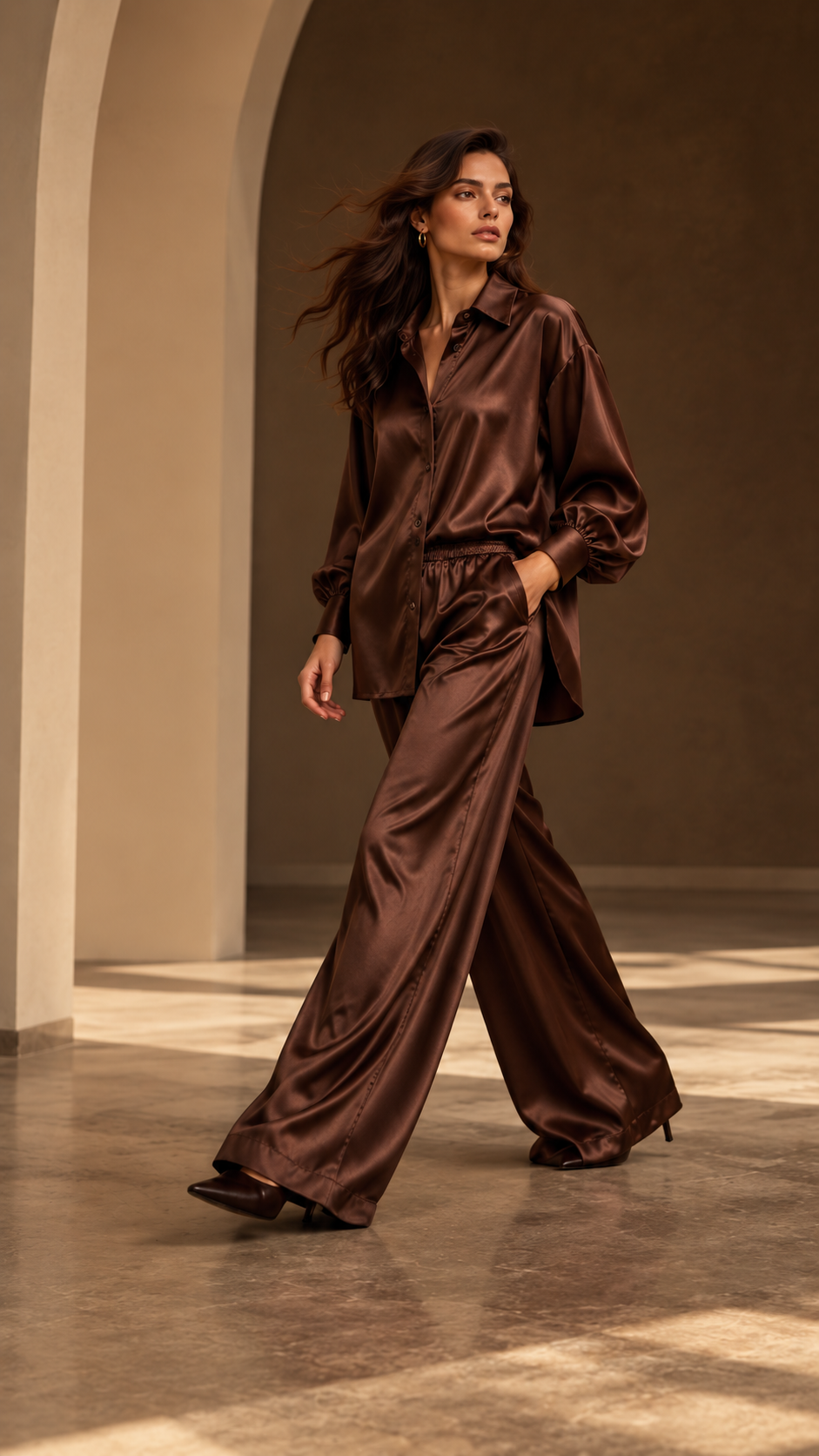 Satin Shirt — Chocolate