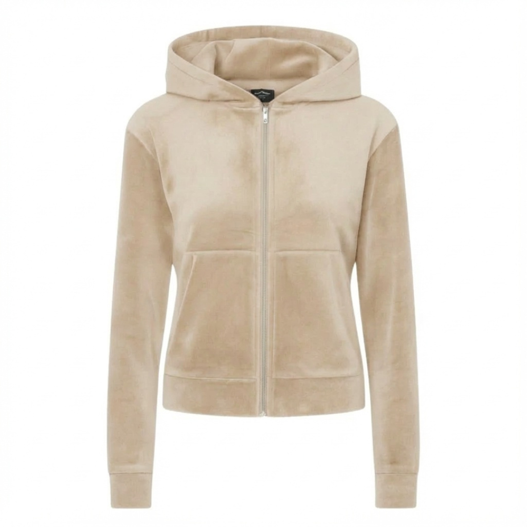 Beige velvet zip hoodie