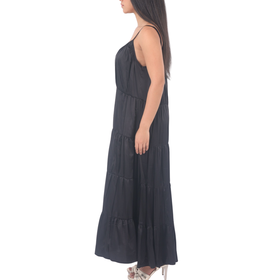 Black loose satin dress