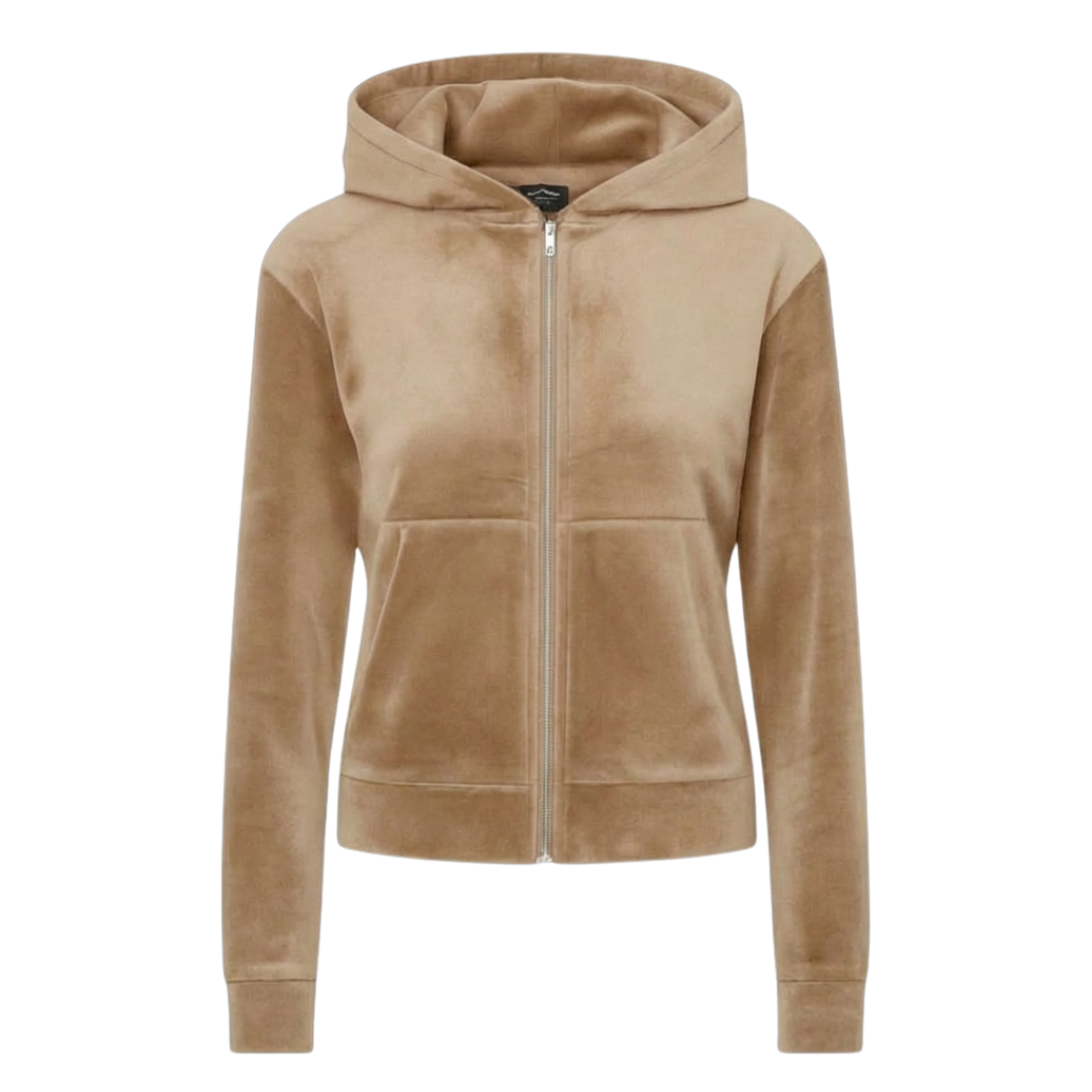 Beige velvet zip hoodie