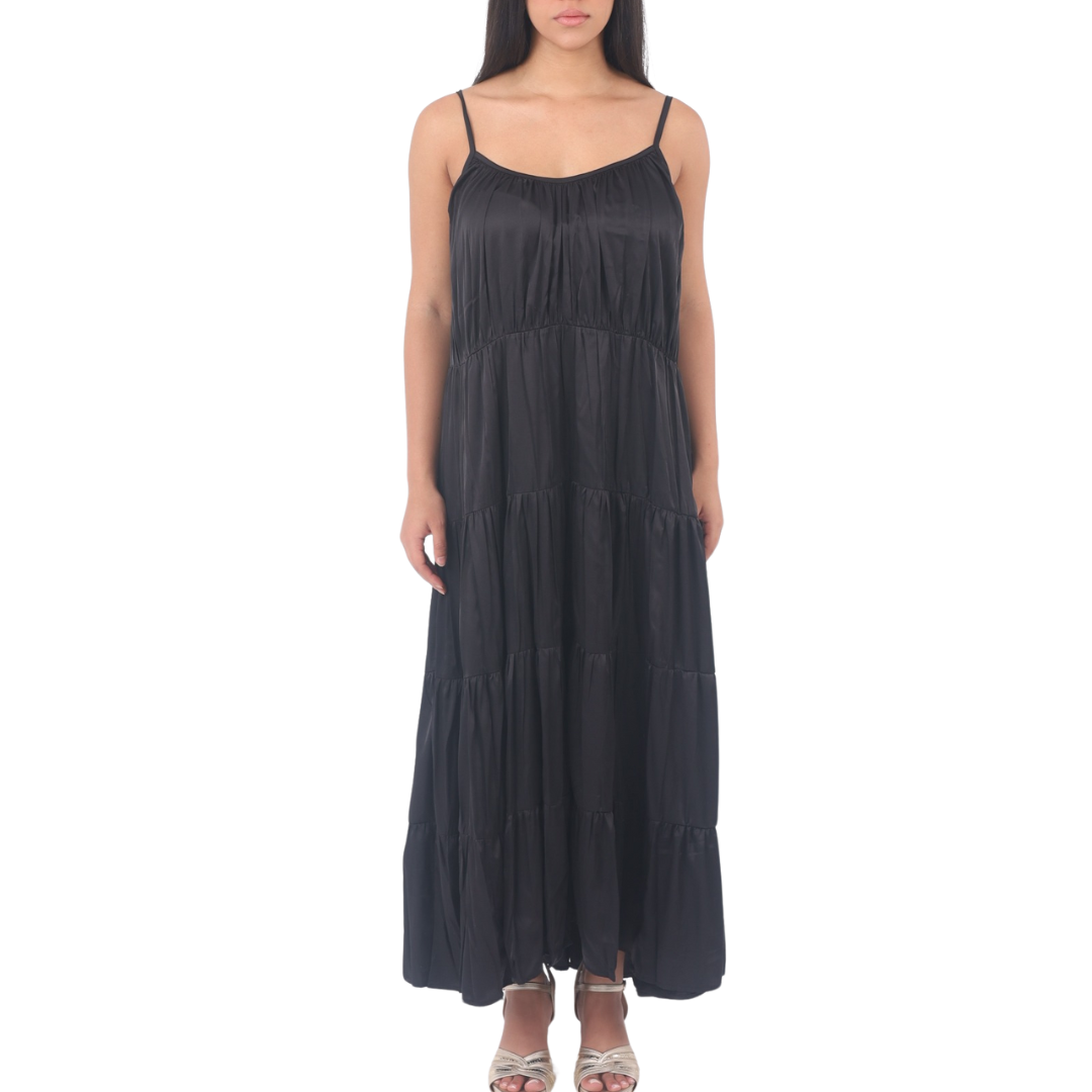 Black loose satin dress