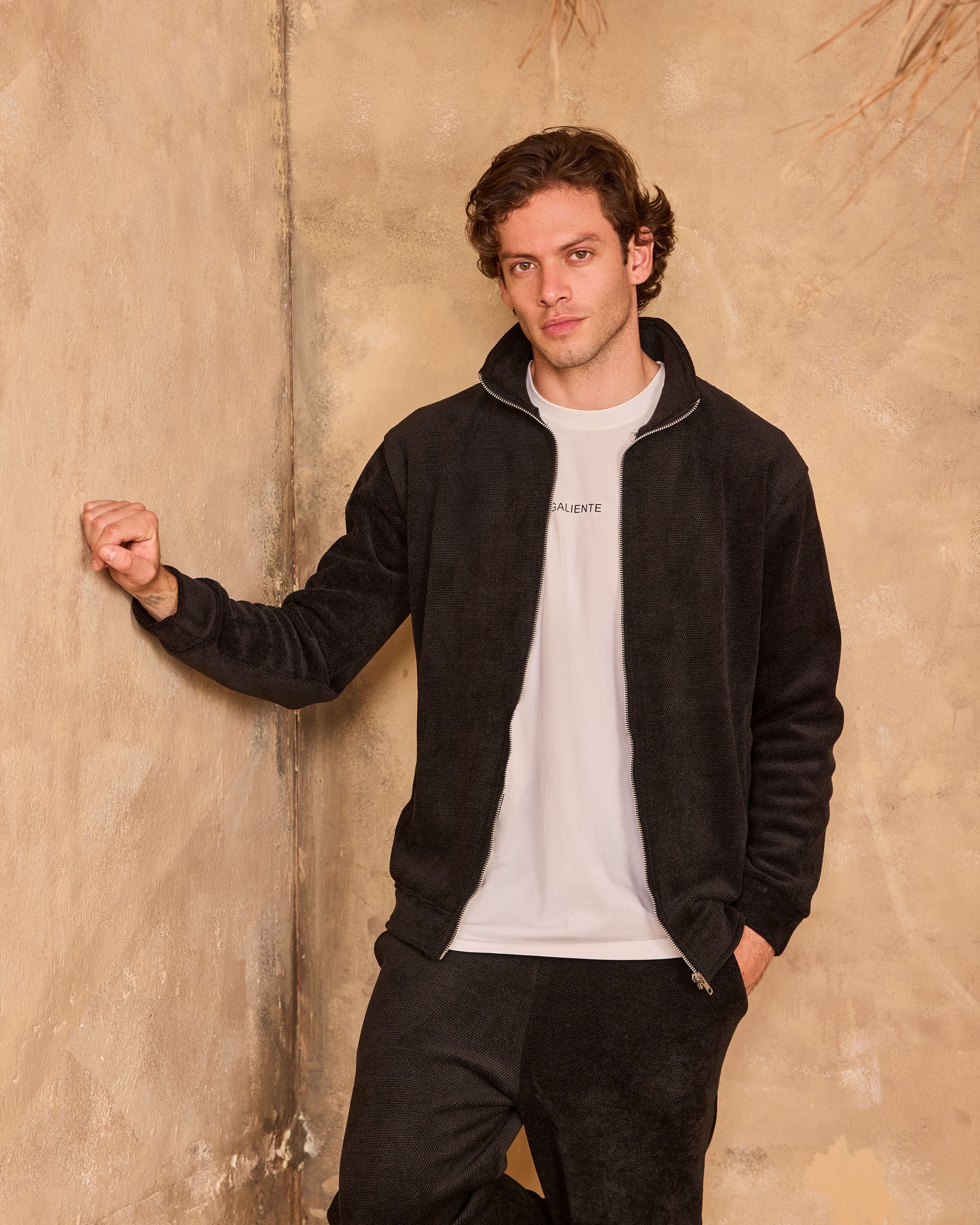 Black velvet funnel neck