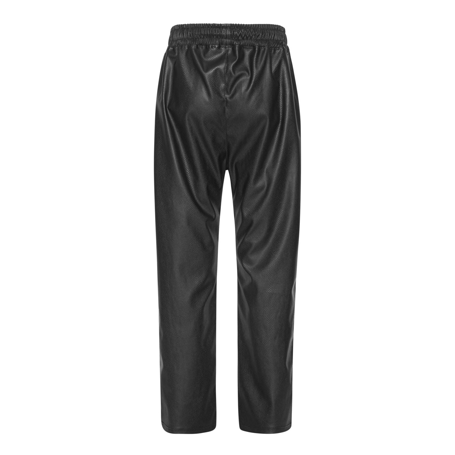 Black patterned imitation leather trousers