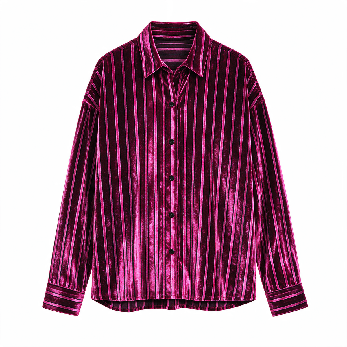 Velvet Stripe Shirt — Magenta