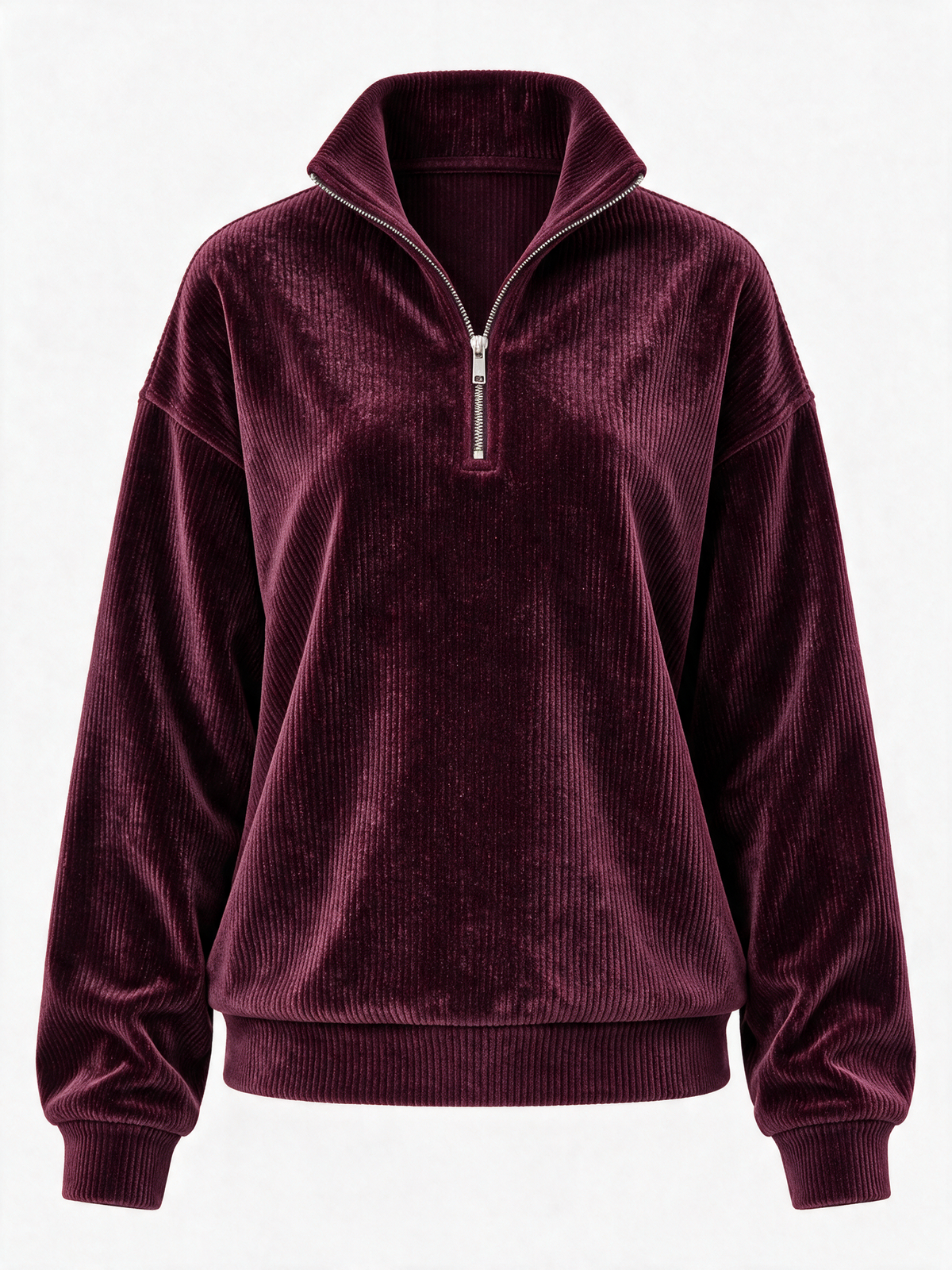 Velour Ribbed Half-Zip — Burgundy