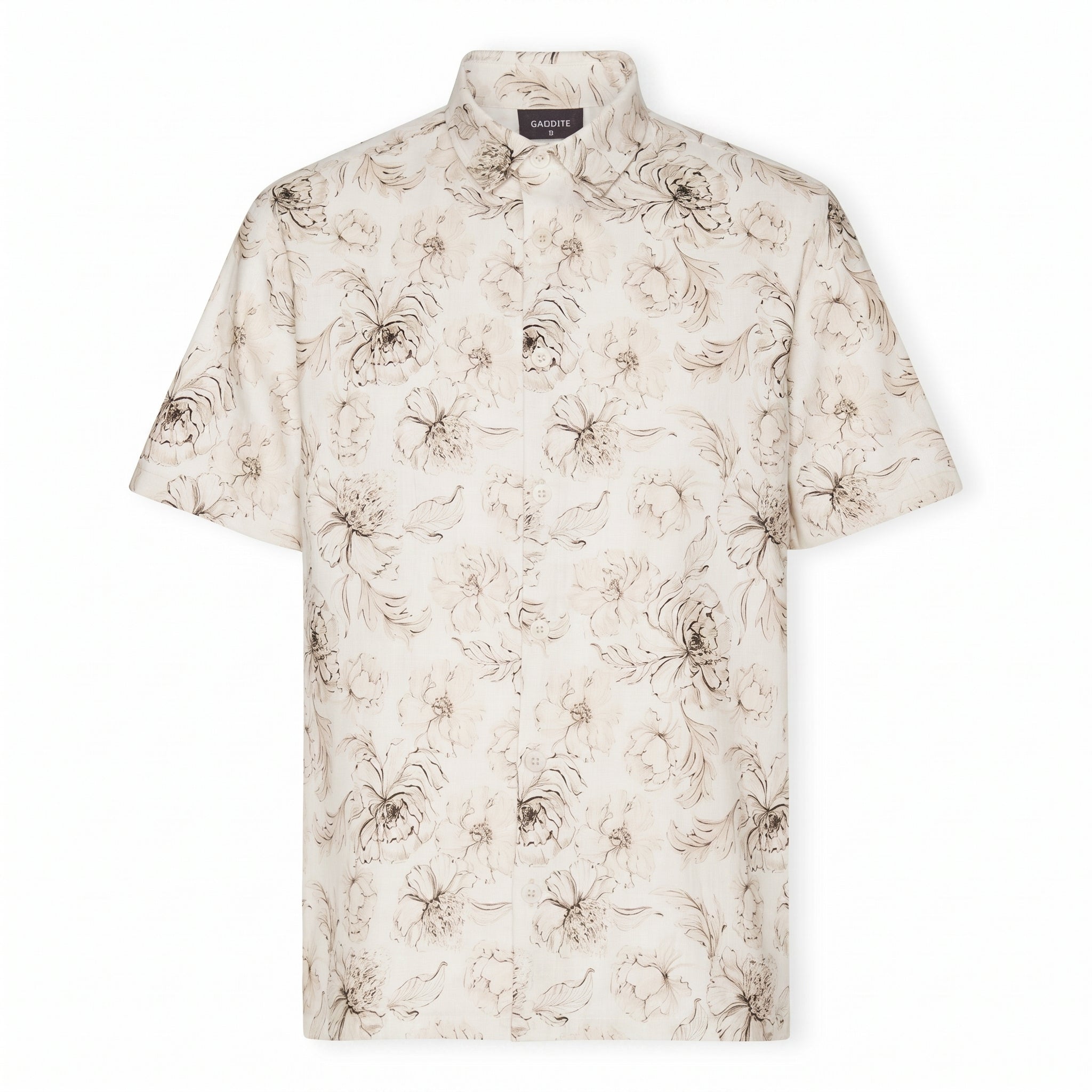 قميص كتان بنصف كم بطبعة زهور