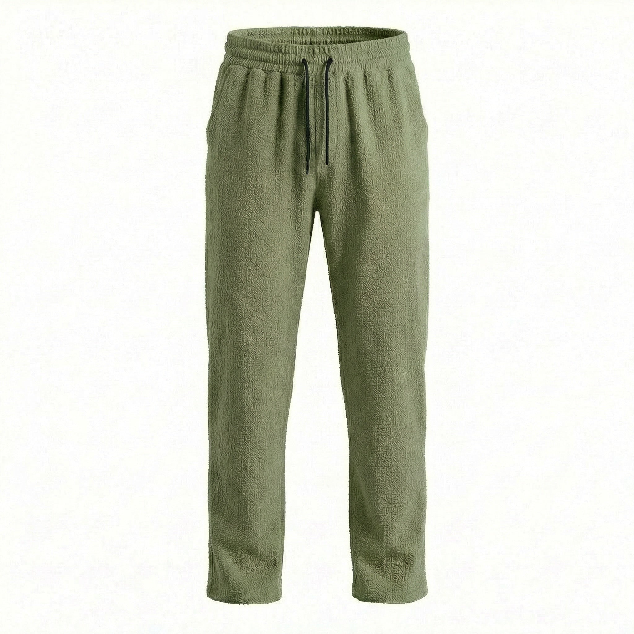 Olive Green Textured Crepe Pants