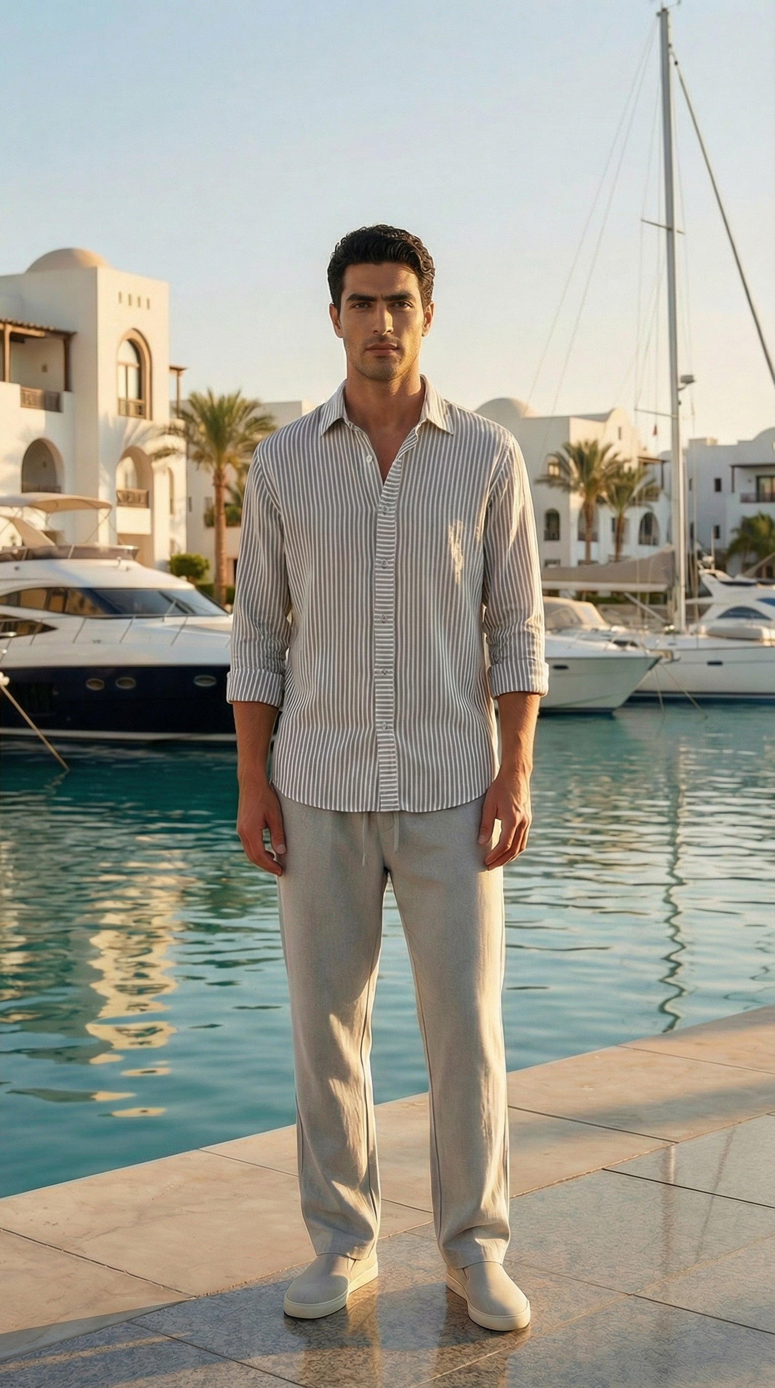 قميص قطن مخطط رمادي