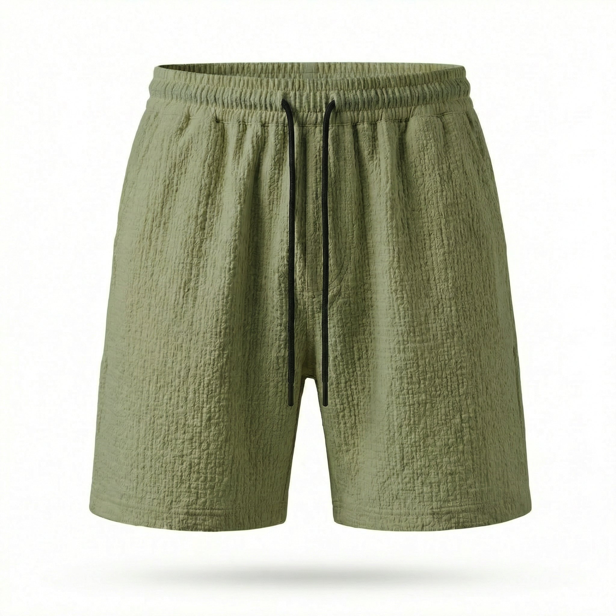 Olive Green Textured Crepe Shorts