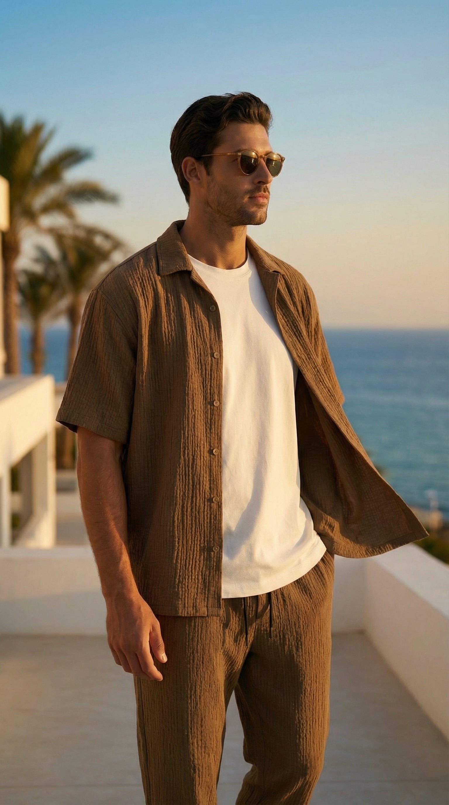 Brown Textured Crepe Shirt