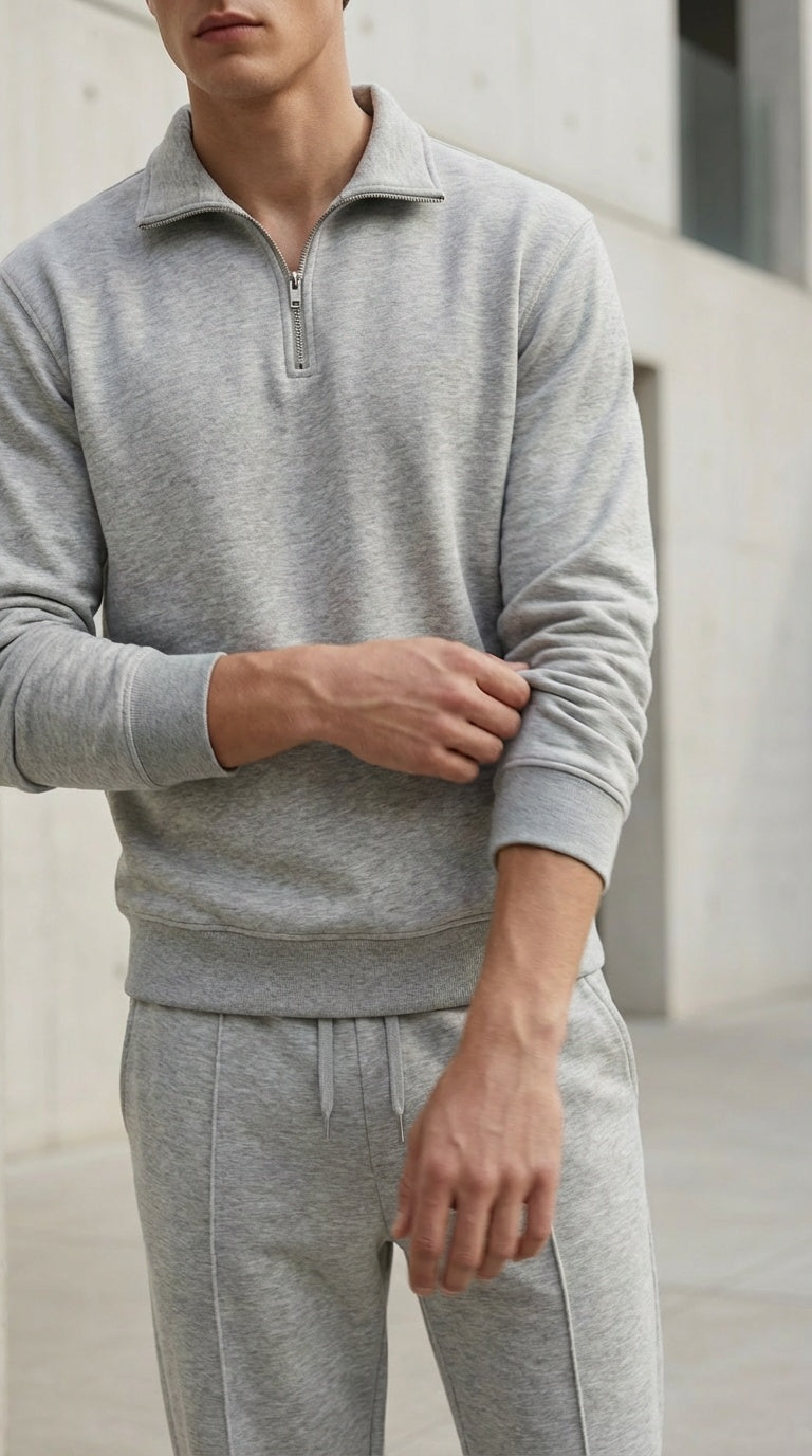 Grey melange Quarter zip Sweat