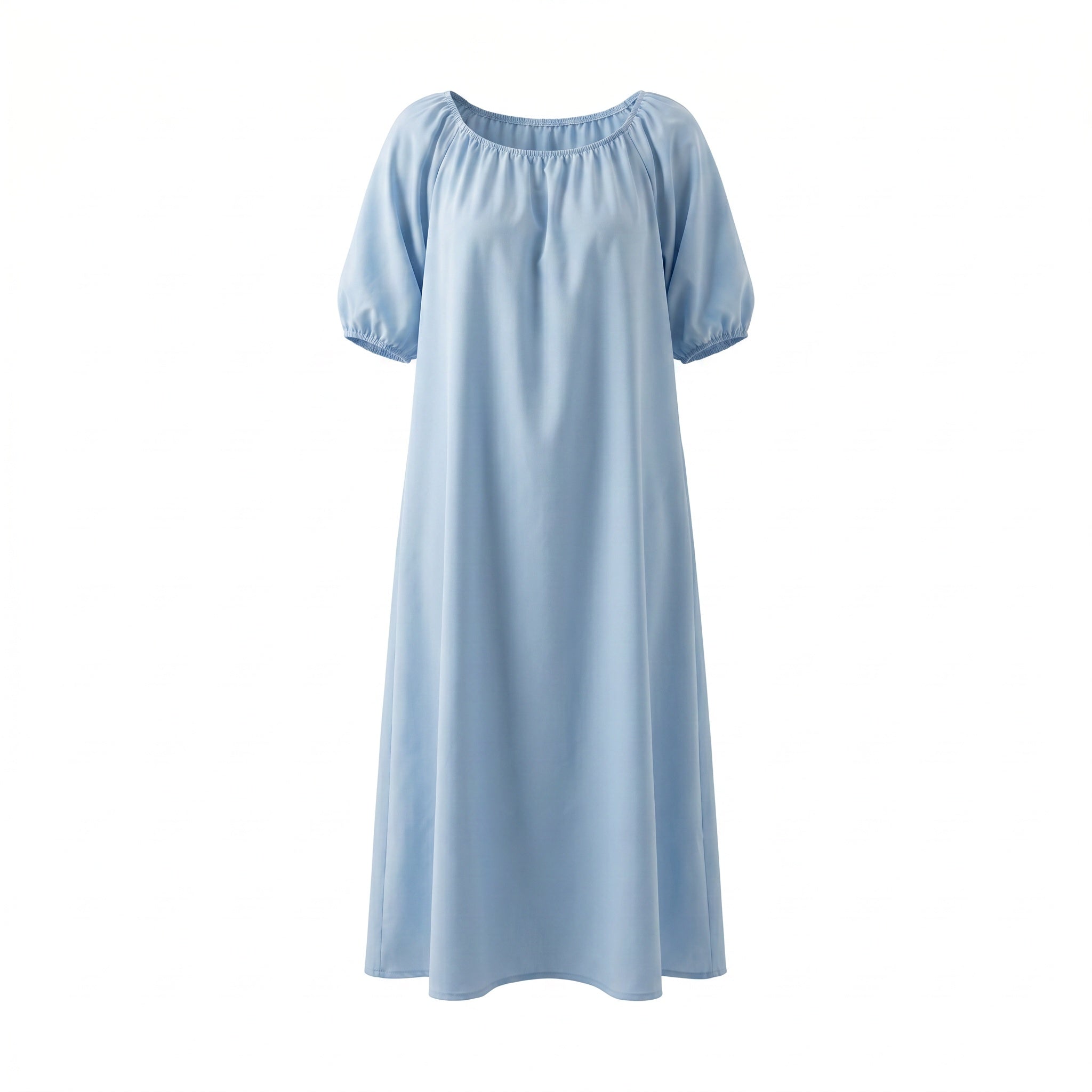 Sky Blue Puff Sleeve Poplin Dress