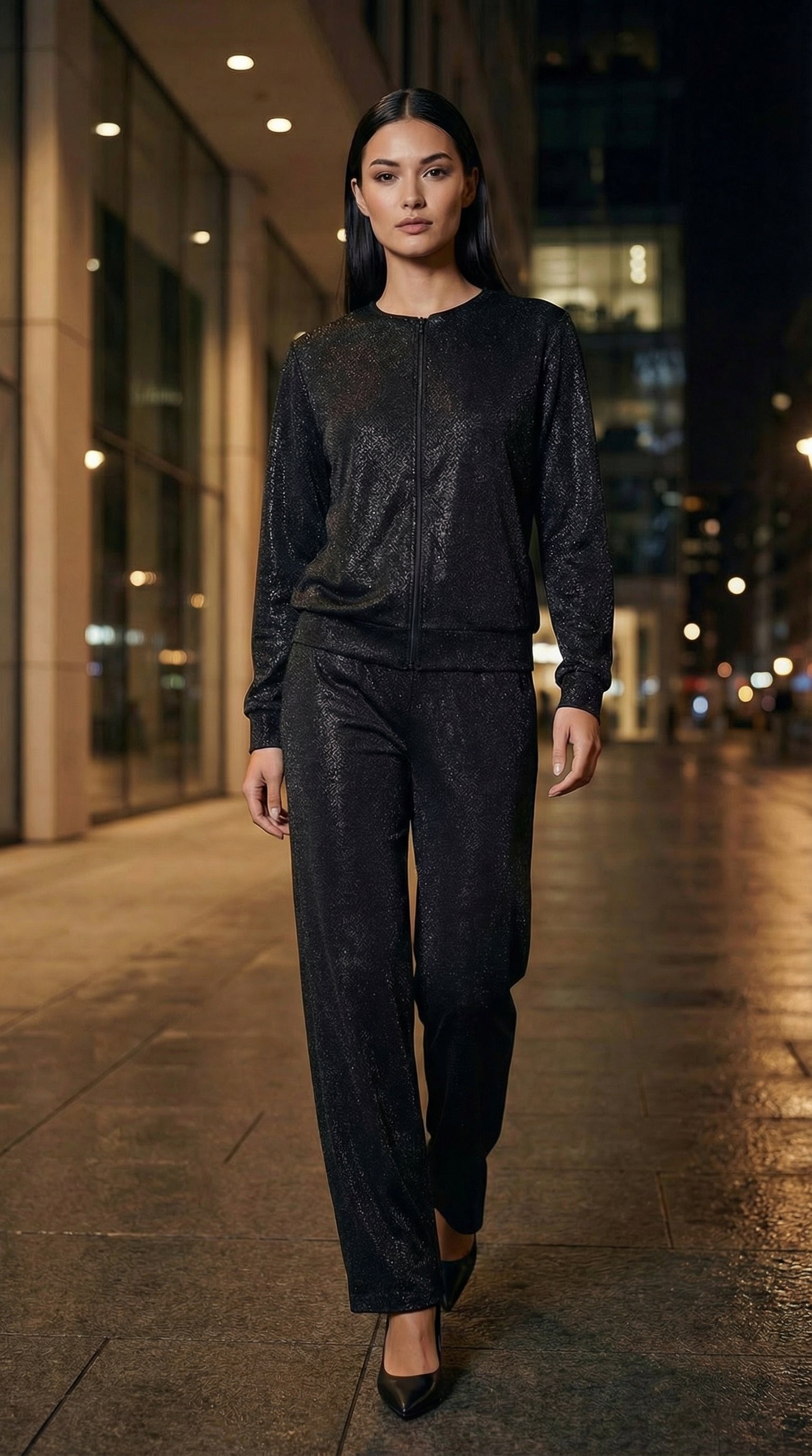 Shimmer Black Loose-Fit Pants