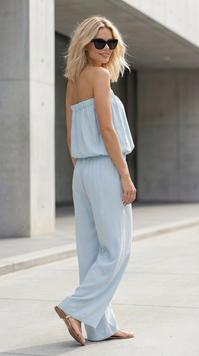 Ice Blue Strapless Balloon Top