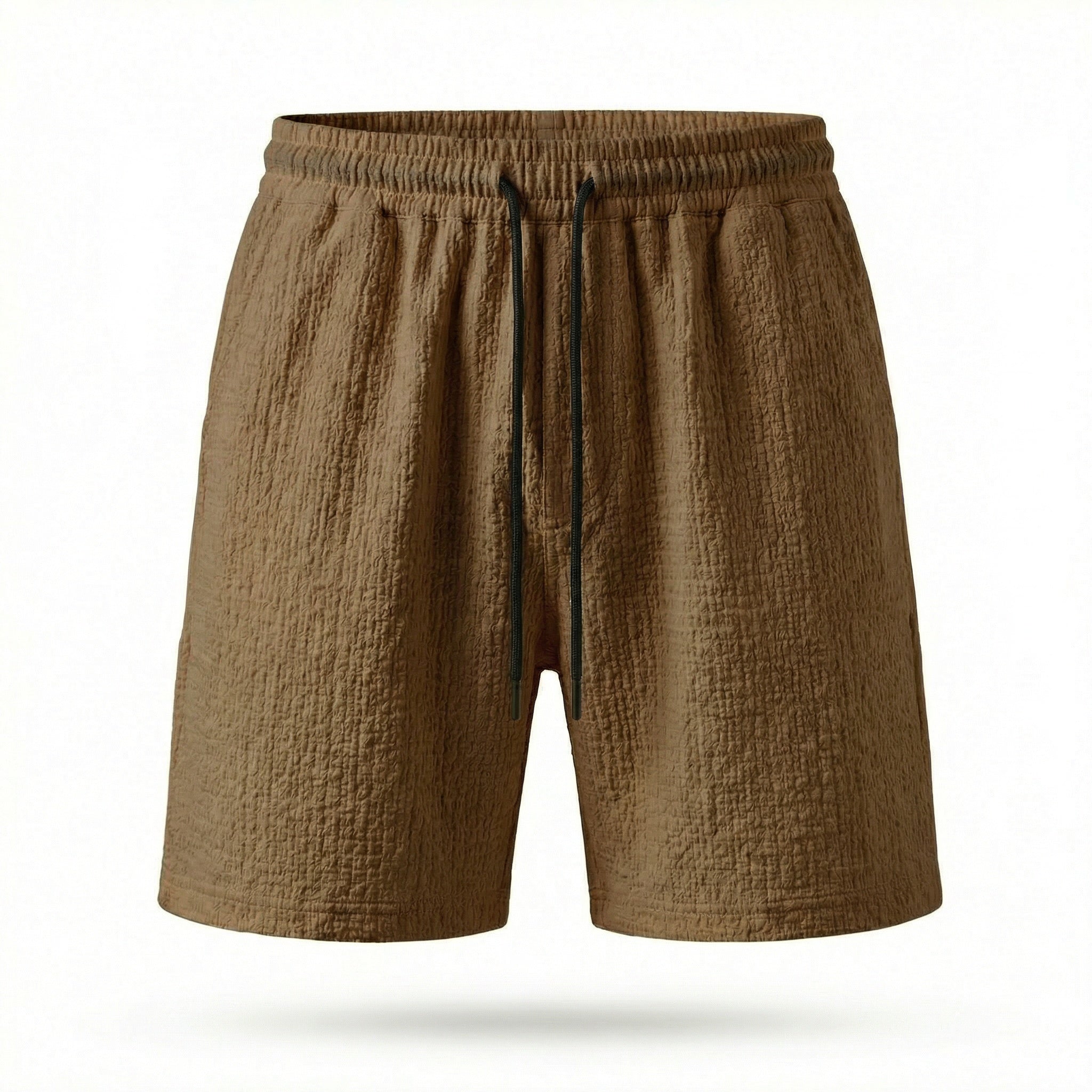 Brown Textured Crepe Shorts