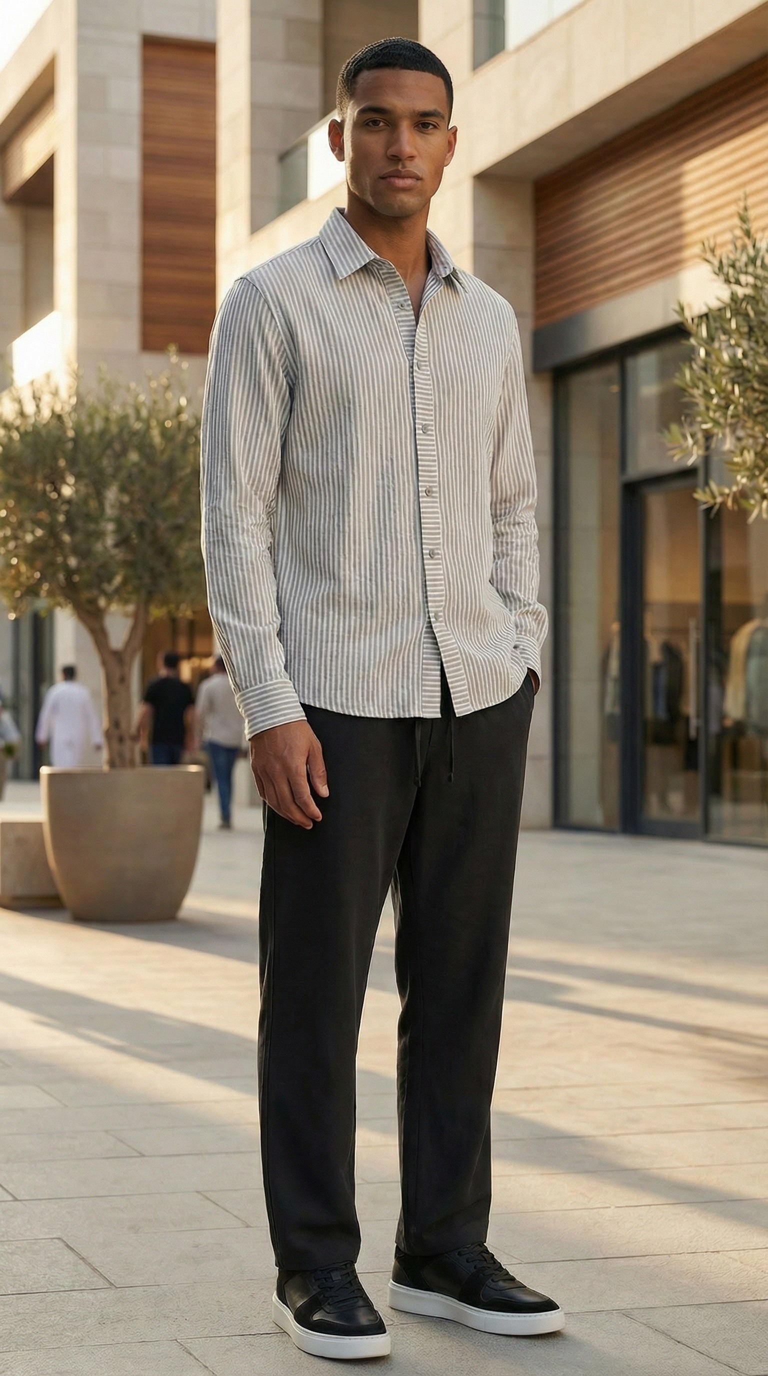 قميص قطن مخطط رمادي