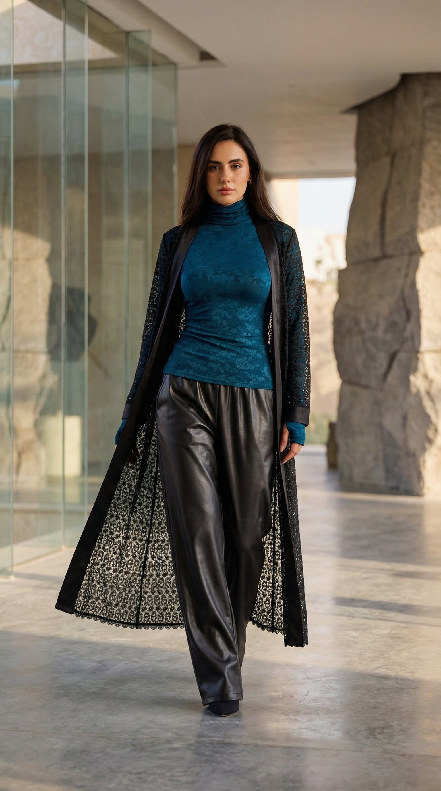 Lace Kimono with Satin Details