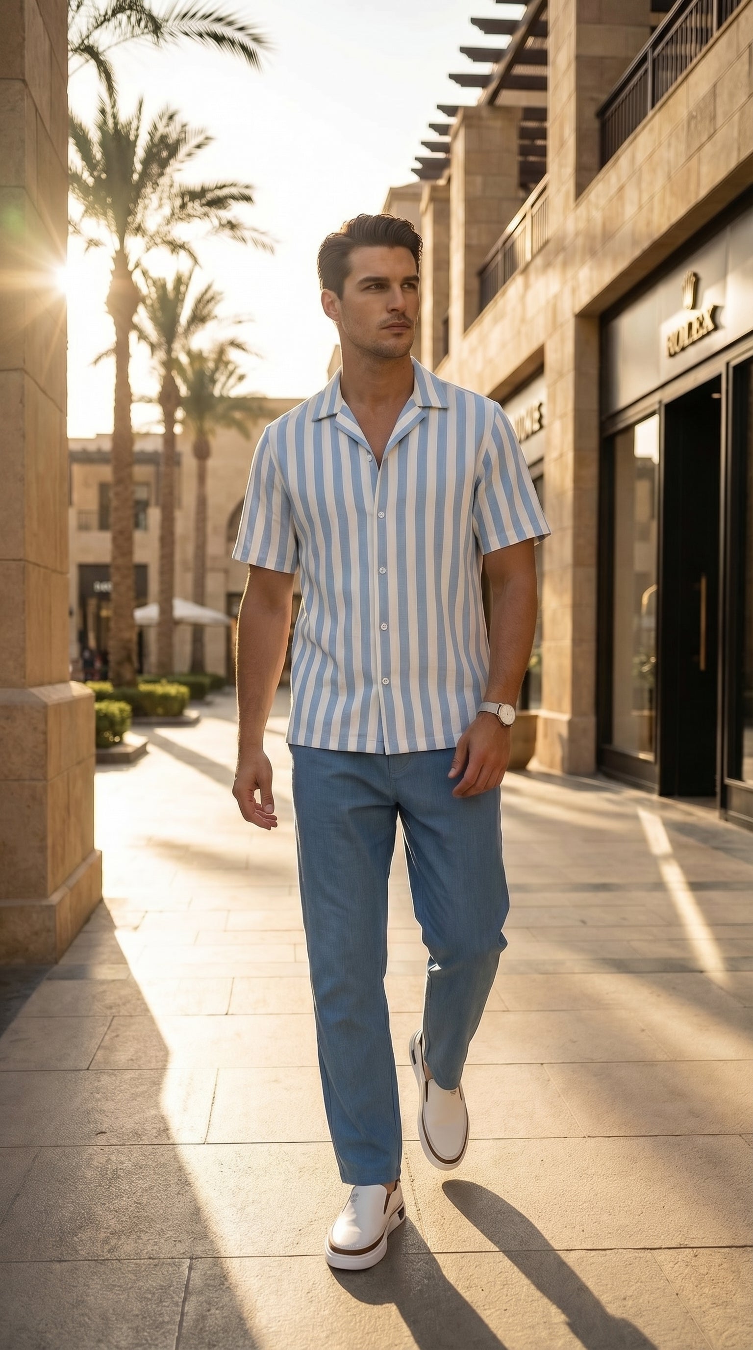 The Riviera Stripe Shirt — Sky Blue & White