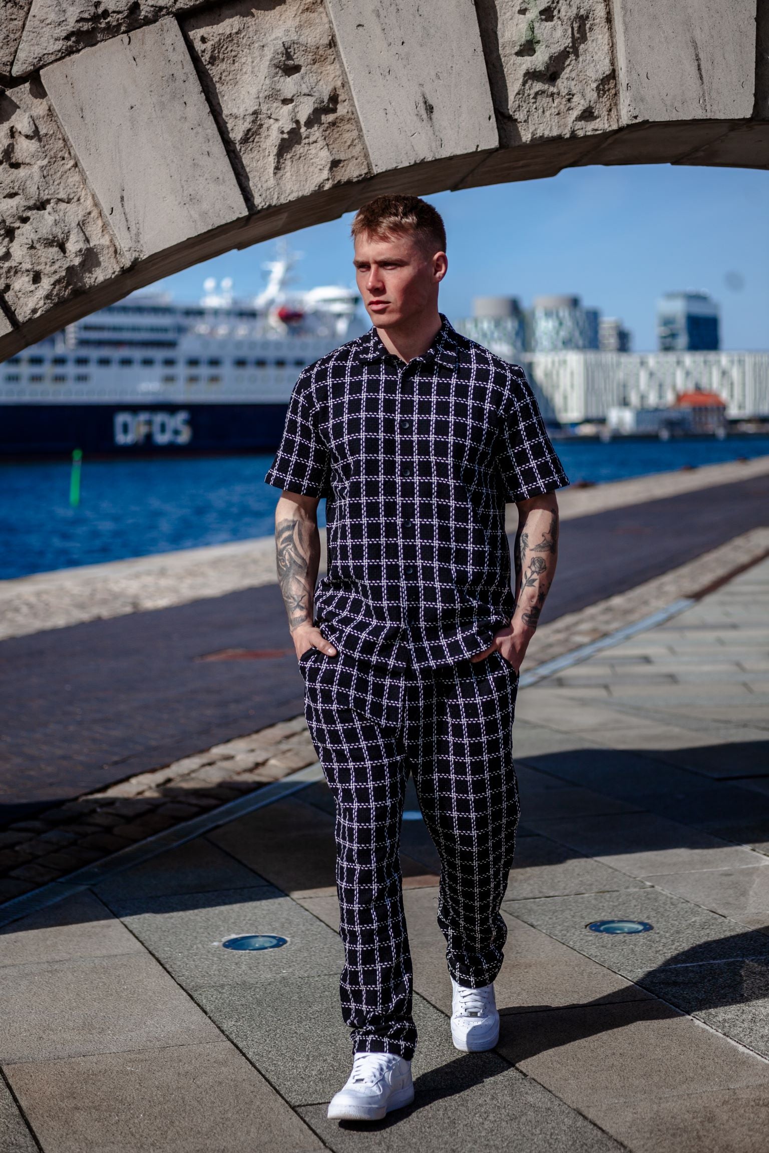 Black checked trousers